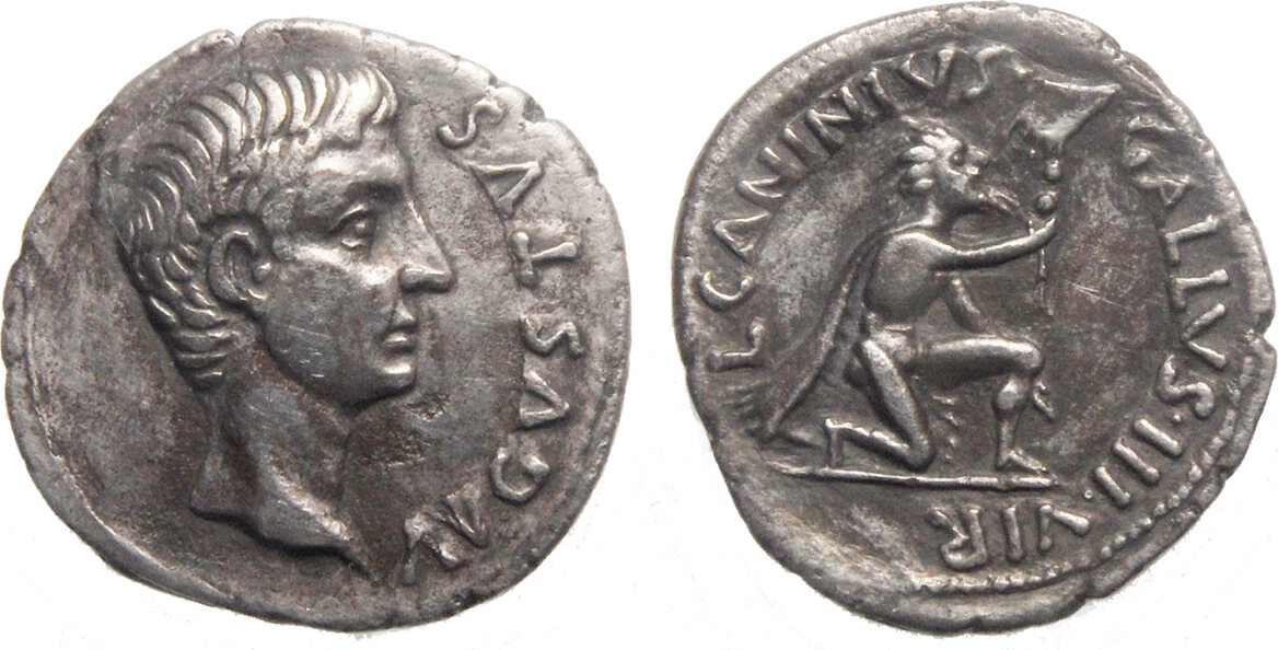 146) ディナリウス銀貨アウグストゥス Silber Denarius AUGUSTUS. 27 BC-14 AD. AR -  アンティーク、コレクション