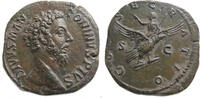 Roman Empire sestertius Marcus Aurelius , died 180 AD Roma mint struck under Commodus 180 AD. about extremely fine,green brownish patina.