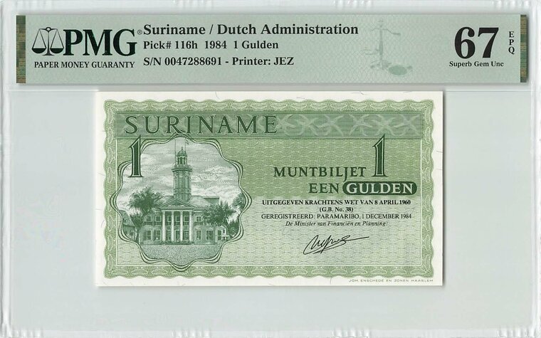 SURINAME P.116h - 1 Gulden 1984 PMG 67 EPQ | MA-Shops