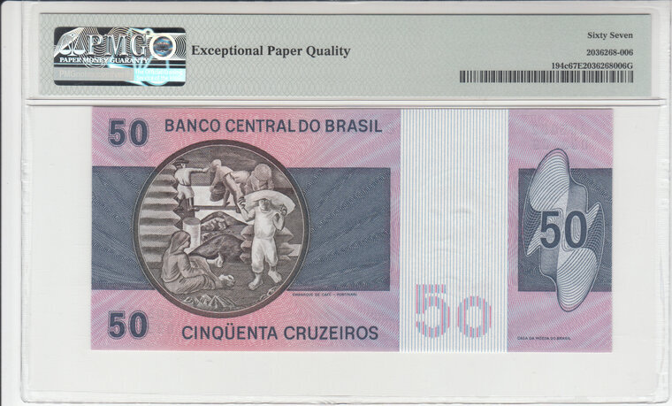 BRAZIL P.194c - 50 Cruzeiros ND 1980 PMG 67 EPQ