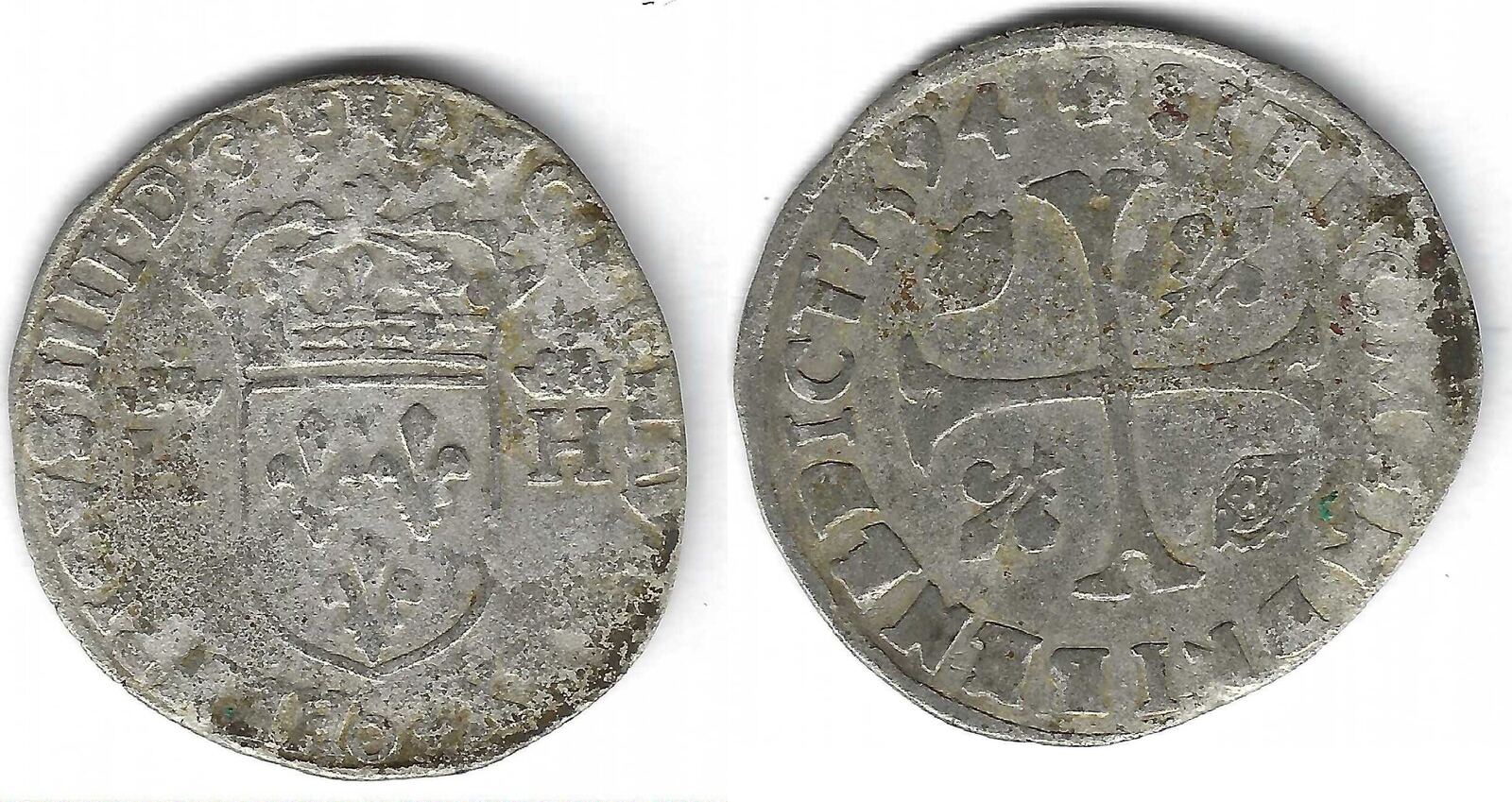 France / Frankreich / Riom Douzain aux 2 H 1594 O Henri IV (1589 - 1610) S