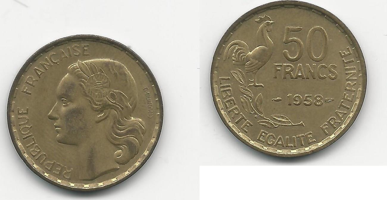 Pièce 50 Francs France 1958 Guiraud - TTB+, Cupro-aluminium, 4ème République