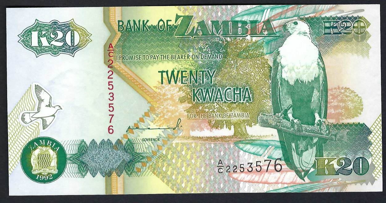 Zambie Zambia 20 Kwacha 1992 Bank Of Zambia Pgem Unc Ma Shops