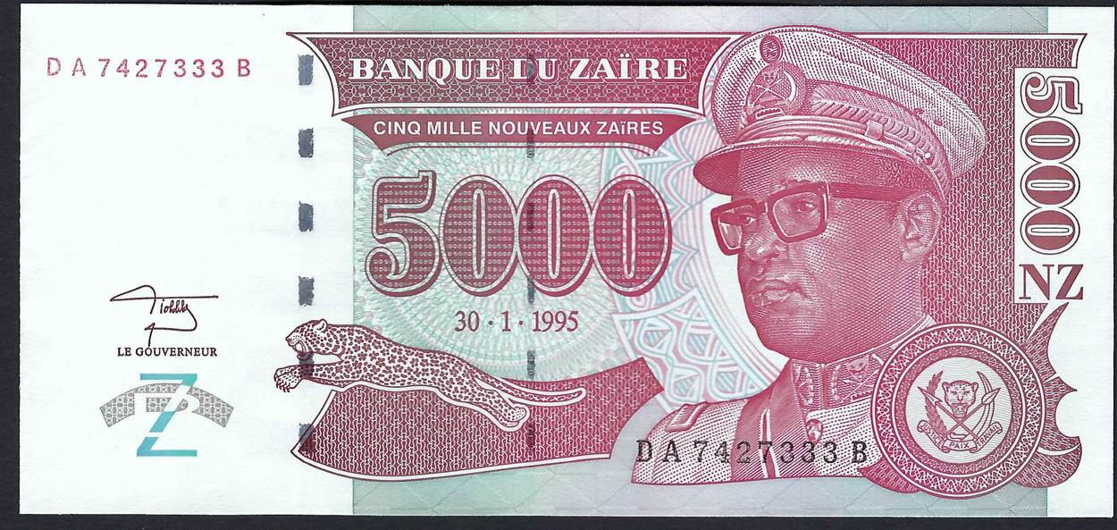 ZAIRE P 69  Uncirculated Banknotes 5000   NOUVEAUX  ZAIRES  1995 