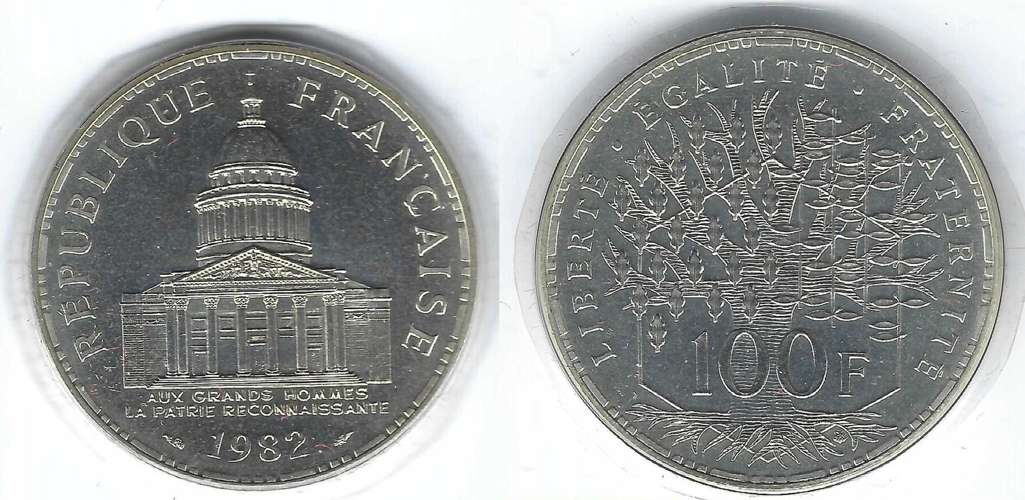 100 france. Франция 100 франков 1982 г. Пантеон. République fédérale du Cameroun монеты.