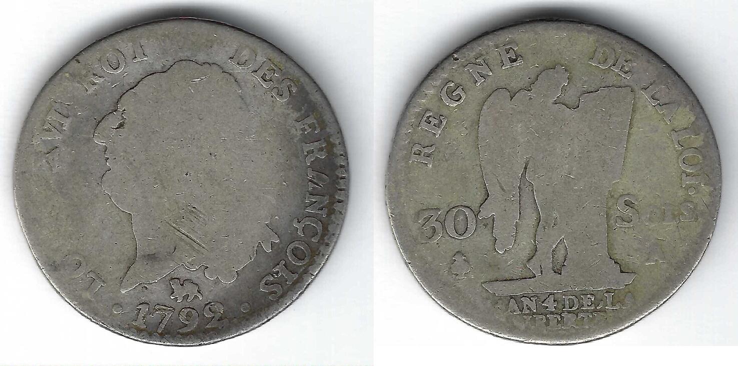 Греция 1 драхма, 1959. Ангола 50 сентаво, 1928. 30 Sol 1792. France 1 Sol 1792. French 30
