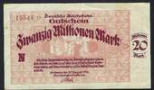 Allemagne / Deutschland / Germany 20 Millionen Mark Karlsruhe, Deutsche Reichsbahn -