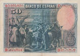 Bank of Spain 50 Peseta banknote, 1928, featuring a portrait of Velázquez