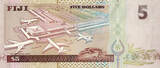 Fiji $5 banknote (2002 series) | Queen Elizabeth II portrait and Nadi Airport