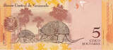 Venezuela Bolivarian Republic 5 Bolivar banknote (Bolivar Fuerte era)