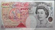   Bank of England 50 pound note, 1994 issue, portrait of Sir John Hublon  146.00 US$  +  30.00 US$ shipping