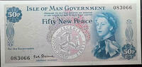   Isle of Man Government Fifty New Pence banknote  85.00 US$  +  35.00 US$ shipping