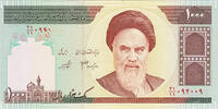   Iran 1000 Rial banknote, 1992&ndash;2014, featuring portrait of Khomeini  2.00 US$  +  35.00 US$ shipping