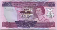 Solomon Islands $10 bill, 1977, featuring a portrait of Queen Elizabeth II -