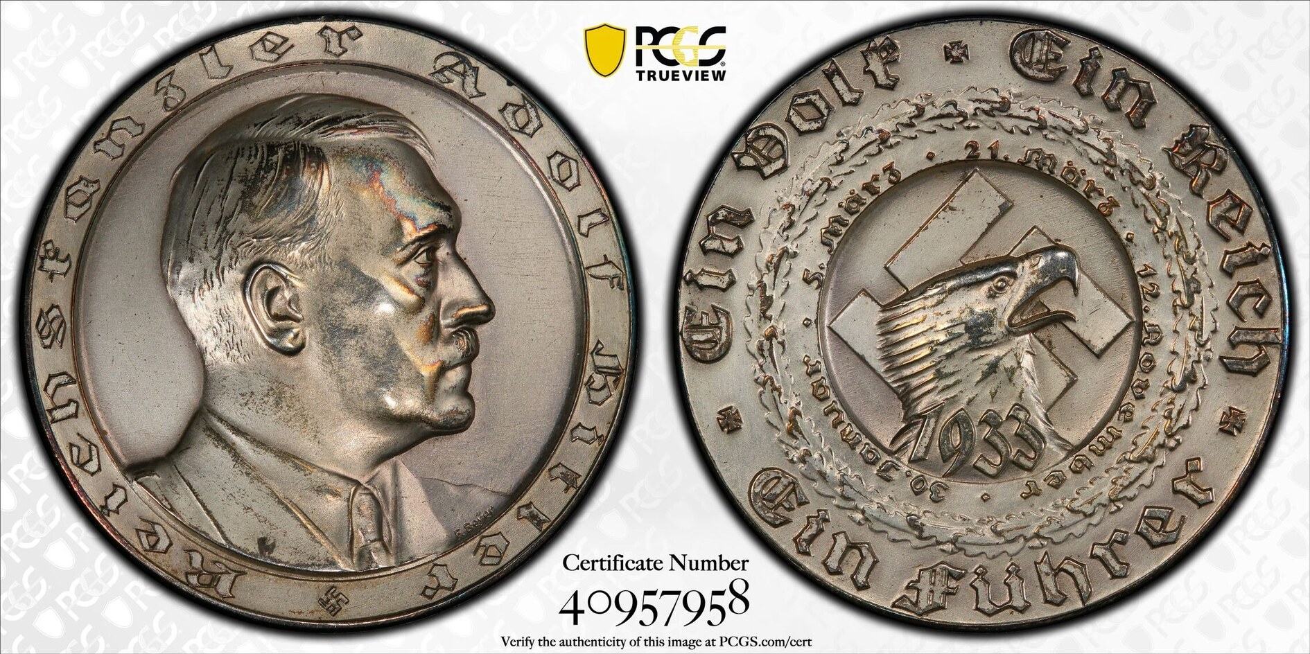 Germany Third Reich 1933 Nsdap Hitler Medal In Silver C 47 Pcgs Sp62