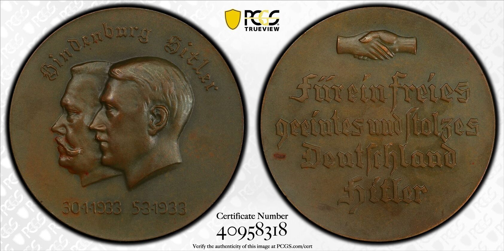 Germany Third Reich 1933 NSDAP Medal Colbert 33 Bronze PCGS SP63