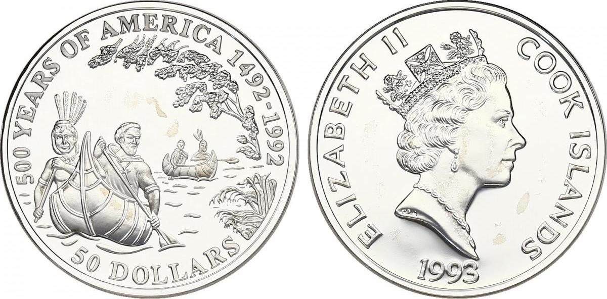 Cook Inseln (Cook Islands) 50 Dollar 1993 Serie '500 Years of America ...