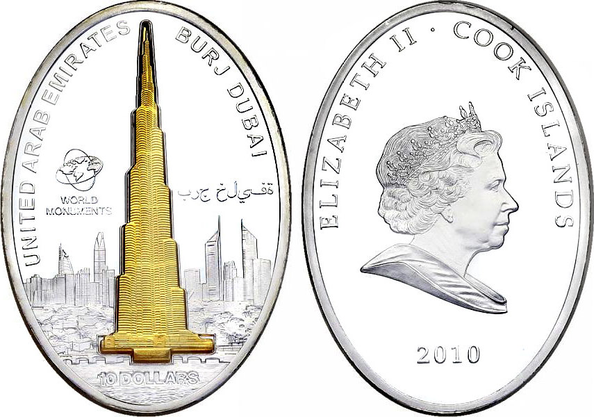 Cook Inseln Cook Islands 10 Dollar 10 Serie World Monuments Burj Khalifa Dubai Vereinigte Arabische Emirate Proof Mit Goldapplikation Ma Shops