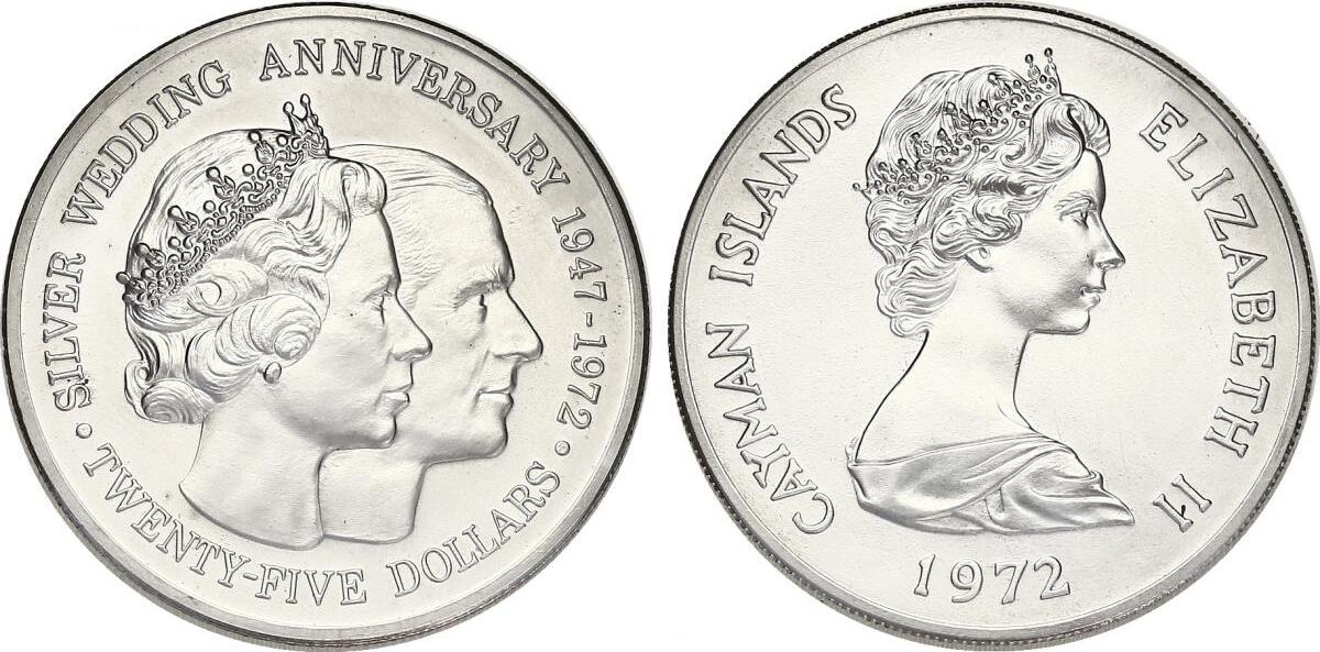 Cayman Islands 25 Dollar 1972 'Silberhochzeit Elizabeth II