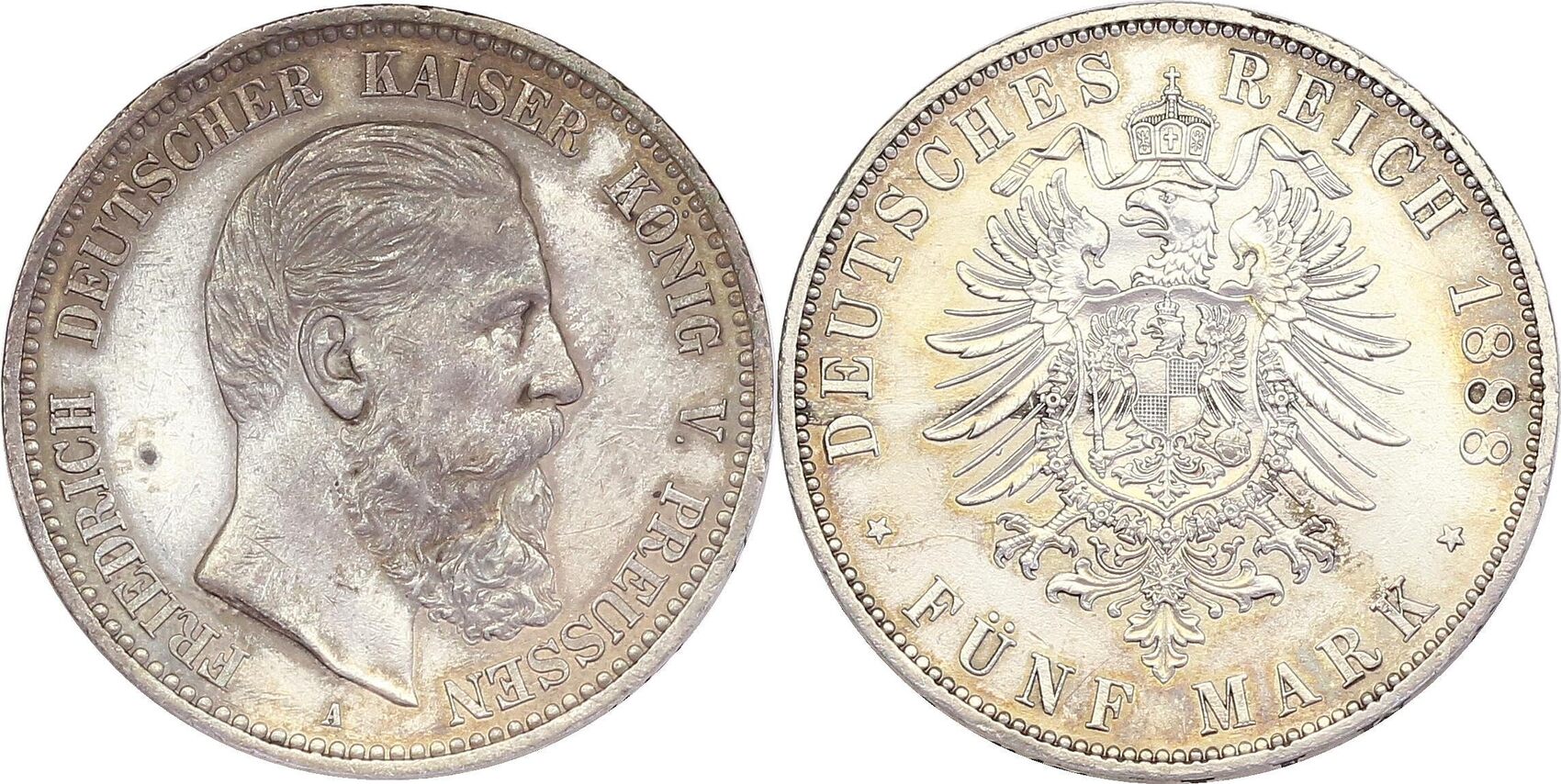 Deutschland Preussen 5 Mark 1888 A Friedrich III 1888 EF CH UNC Deutschland Preussen 5 Mark 1888 A Friedrich III 1888 EF CH UNC