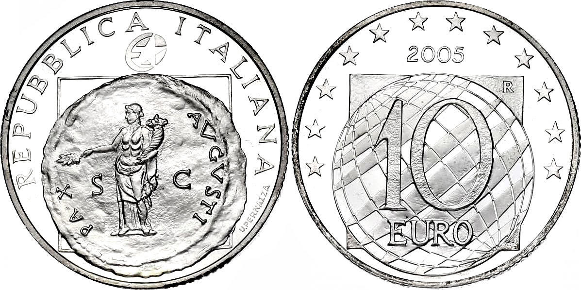 Italien 10 Euro 2005 60 Jahre Frieden und Freiheit Proof.