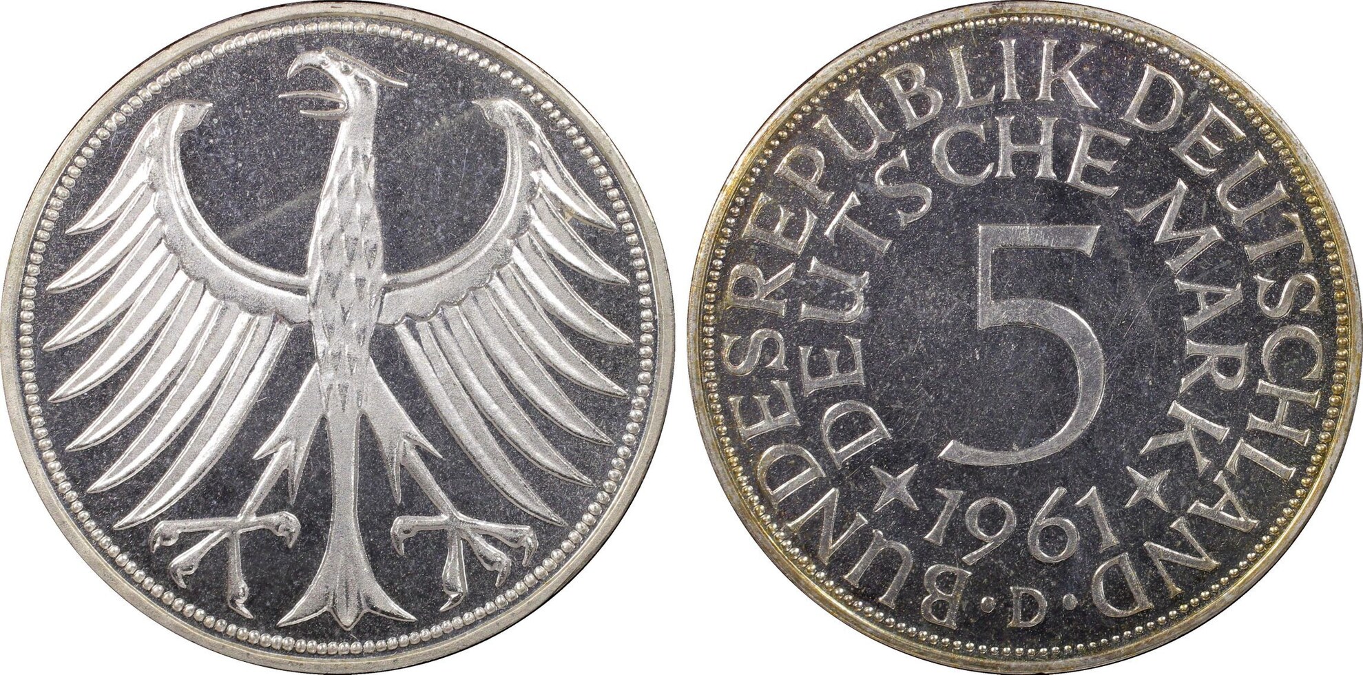 Bundesrepublik Deutschland 5 DM Silberadler 1961-D Currency Proof PCGS  PR66CAM ONLY 1 HIGHER! | MA-Shops