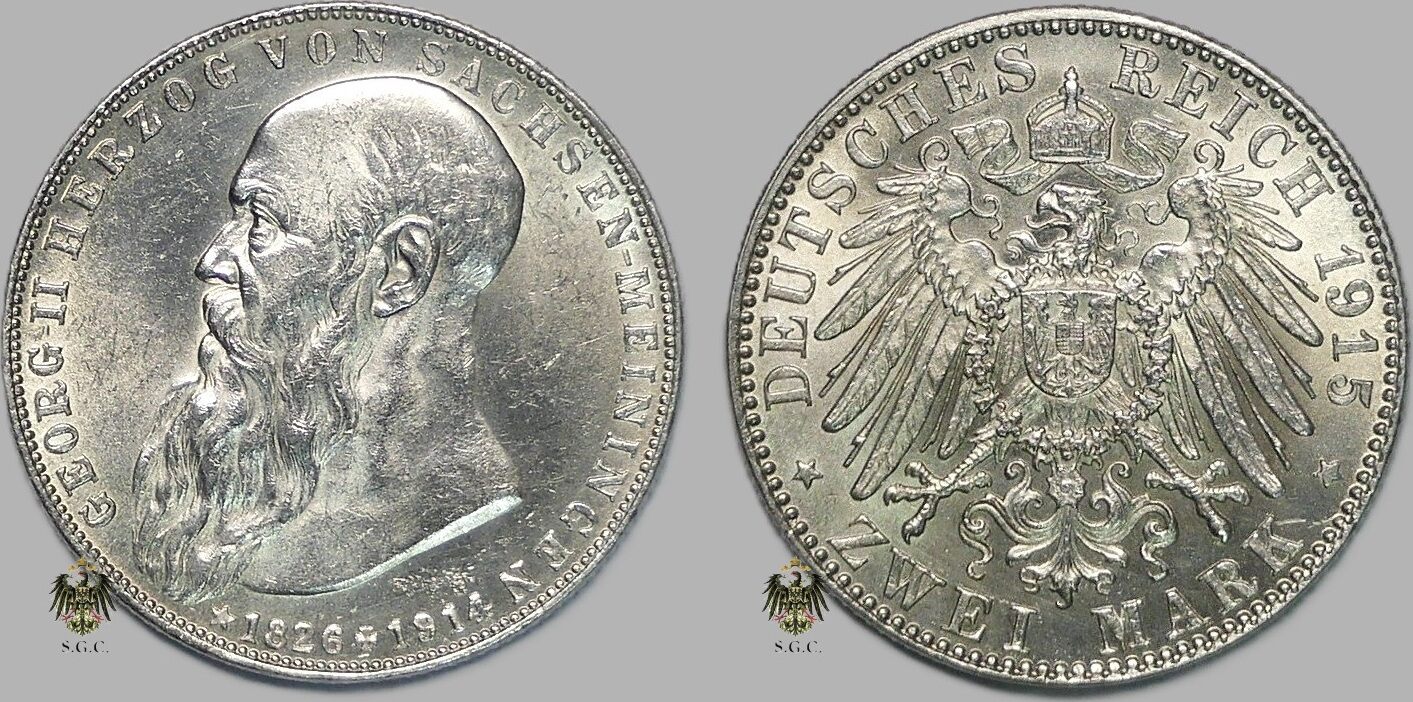 Kaiserreich Sachsen-Meiningen 2 Mark 1915-D Duke George II (on his