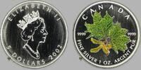 5 Dollars 2002 Kanada Königin Elizabeth II. - Rs. mit Ahornzweig in Farbe Stgl. im original Kapsel