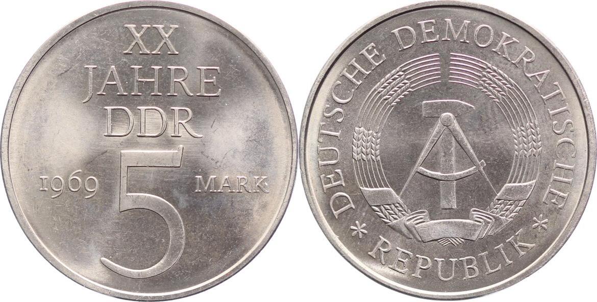 20 лет гдр. 5 Марок. ГДР. 20 Лет DDR 1969. ГДР, 5 марок (1969 г.). Deutsche Mark 1948 1988. 40 Лет ГДР.