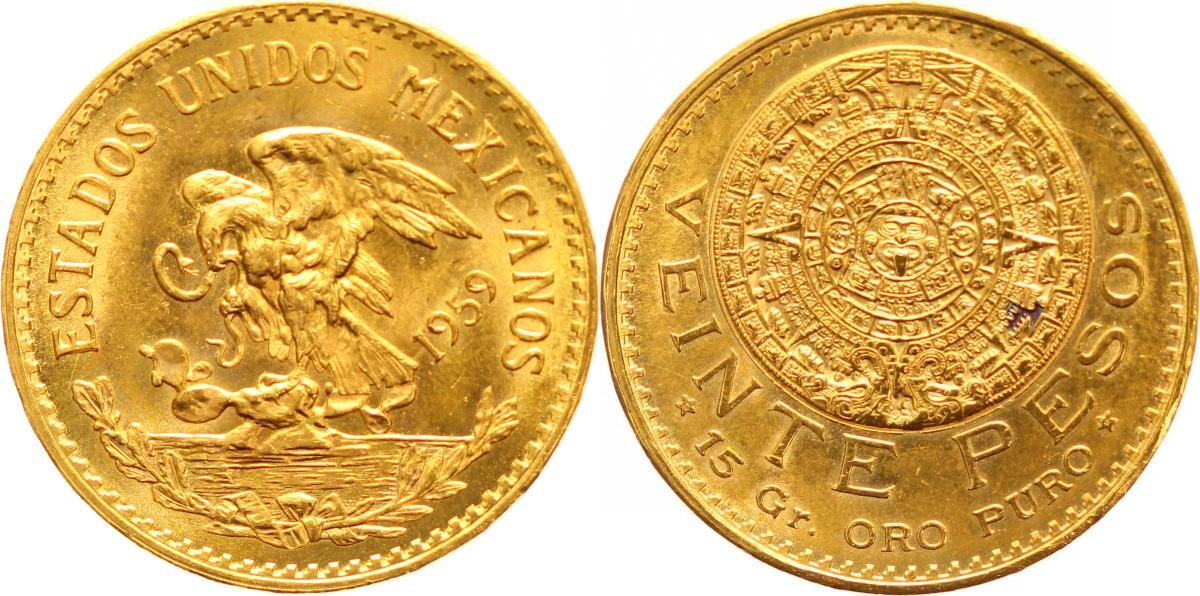 1917-1959 Mexiko 20 Pesos Schraube Top Schilf Rand Münzeinfassung