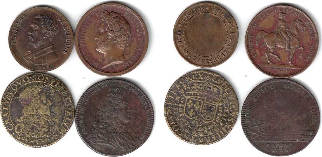 Jetons Lot zu 4 Jetons div. Bronze Louis Philippe - Duc de Orleans (27 ...