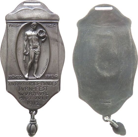 Sport Abzeichen 1912 Bronze versilbert Würzburg auf das XIV