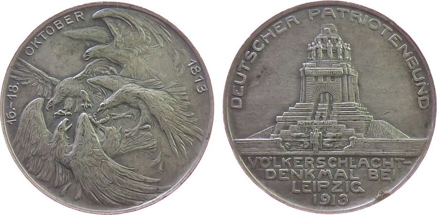 vor 1914 Medaille 1913 Bronze versilbert Völkerschlachtdenkmal des