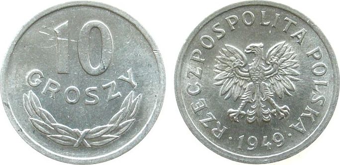 10 groszy 1949 цена в рублях 1 копейка 2004 года стоимость