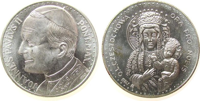 Medaille o.J. Vatikan Bronze versilbert Johannes Paul II (1978-2005), Büste nach links / Hl. Maria mit dem Jesuskind - Ora Pro Nobis, ca. 35 MM EF