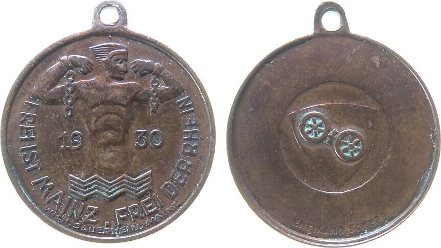 Weimarer Republik Tragbare Medaille 1930 Bronze Mainz Frei Ist Mainz 