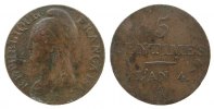 Frankreich 5 Centimes 1795-1799 An 4 Ku Dupré, Petit Module, Mzz: A VF+