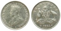 Australien 3 Pence Ag Georg V, M, kleine Druckstelle -