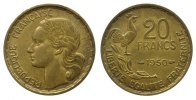 Frankreich 20 Francs AlBr Georges Guiraud, 3 Federn, Gad. 864 -