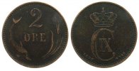 Dänemark 2 Öre Br Christian IX, kleine Randstöße -