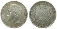 Frankreich Ag Napoleon III, BB (Straßburg), Randstöße 5 Francs 1867 ss+