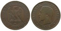 Frankreich 10 Centimes 1853 Br Napoleon III, MA (Marseille) VG