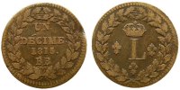 Frankreich 1 Decime 1815 Br Louis XVIII, BB (Strasbourg), Druckstelle am Rand F-VF