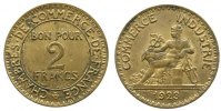 Frankreich 2 Francs 1923 AlBr fleckig-spotted vz