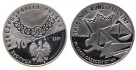 Polen 10 Zlotych 2001 Ag 15 Jahre Verfassungsgericht, winziger Fleck pp