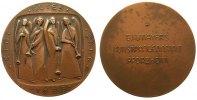 Neujahr Medaille Bronze Neujahr, vier Engel mit Trompeten, v. B.H. Mayer Pforzheim, ca. 50 MM -