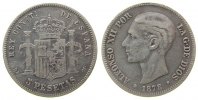 Spanien 5 Pesetas Ag Alfonso XII, DE-M -