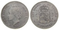Spanien 5 Pesetas Ag Alfonso XIII, PG-M -