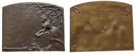 Paris Plakette Bronze Paris - weibliche Gestalt mit Buch, an eine Mauer lehnend, links Notre Dame, Brücke über die Seine und Invalidendom, Sign -
