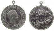 Wilhelm II. (1888-1918) tragbare Medaille Zinn versilbert (?) Wilhelm II - auf seinen Regierungsantritt, Büste nach rechts / Krone über Datum, ca. 28,5 MM -